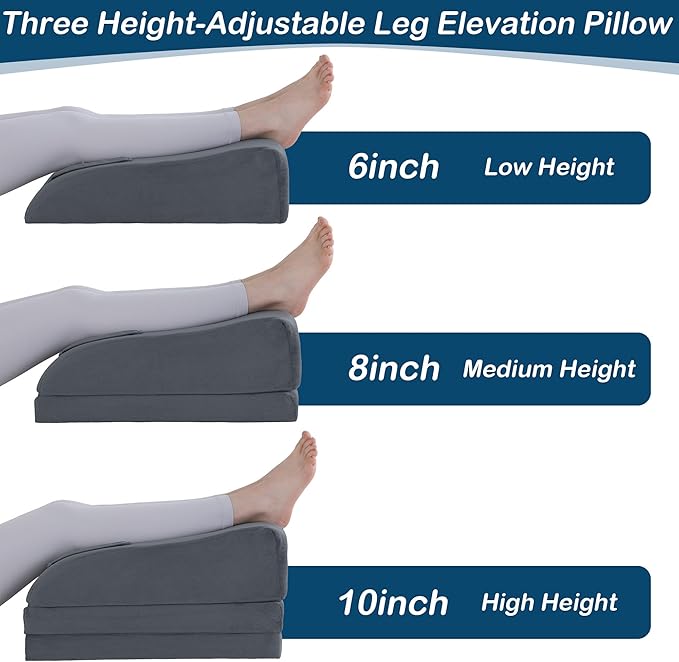 BALAPET Adjustable Leg Elevation Pillows, 10" Height Memory Foam Wedge Leg Rest Pillow for Circulation, Supportive Bolster Pillow for Pregnancy Relieves Pressure Hip Leg Elevation, Dark Grey