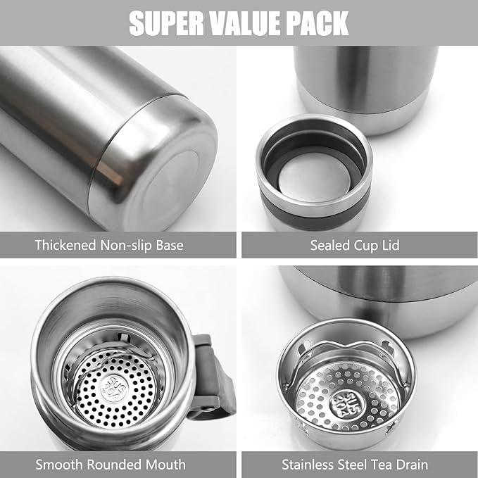 37oz Thermos for Hot and Cold Drinks, Coffee Thermos Water Bottle, Wide Mouth Thermal Cups- Leakproof Stainless Steel Insulated Thermos - Commute, Travel, and Picnic Friendly