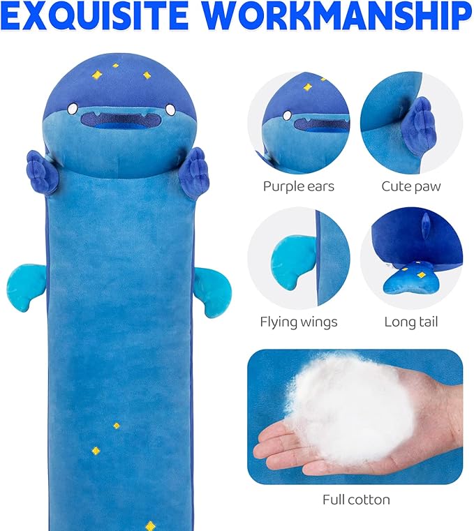 Long Whale Shark Plush Body Pillow, 44” Cute Shark Stuffed Animals Kawaii Soft Plushies, Christmas Shark Plush Pillow Doll Toy Gift for Girlfriend