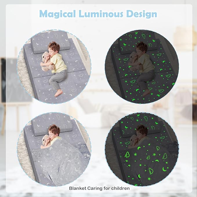 Kids Couch, 12PCS Modular Kids Play Couch with Blanket, Kids Sofa Couch with Glow Effects for Playroom & Indoor, Convertible Toddler Couch for Girls and Boys