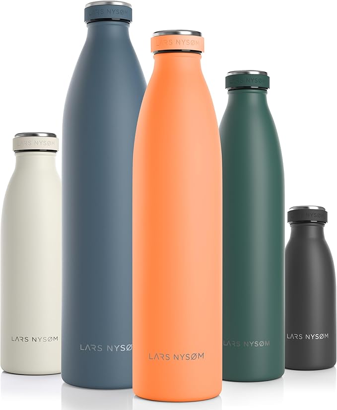 LARS NYSØM Stainless Steel Insulated Water Bottle 12oz 17oz 25oz 34oz 51oz | BPA-free Insulated Thermo Flask for Hot and Cold Beverages | Leakproof Drinking Bottle (Pumpkin Orange, 34oz)