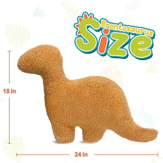 Large Dino Nugget Pillow, Dinosaur Chicken Nuggets Plush Funny Gifts for Teen Boys Girls, Fun Throw Pillows Cute Room Decor for Teens Adults Dinosaur Gifts (Large, Brontosaurus)