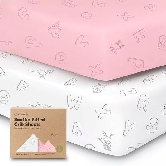 2-Pack Organic Crib Sheets for Boys, Girls - Jersey Fitted Crib Sheet, Baby Crib Sheets Neutral, Crib Mattress Sheet, Cotton Crib Sheets, Breathable Crib Sheet, Baby Mattress Sheets (ABC Land Rose)