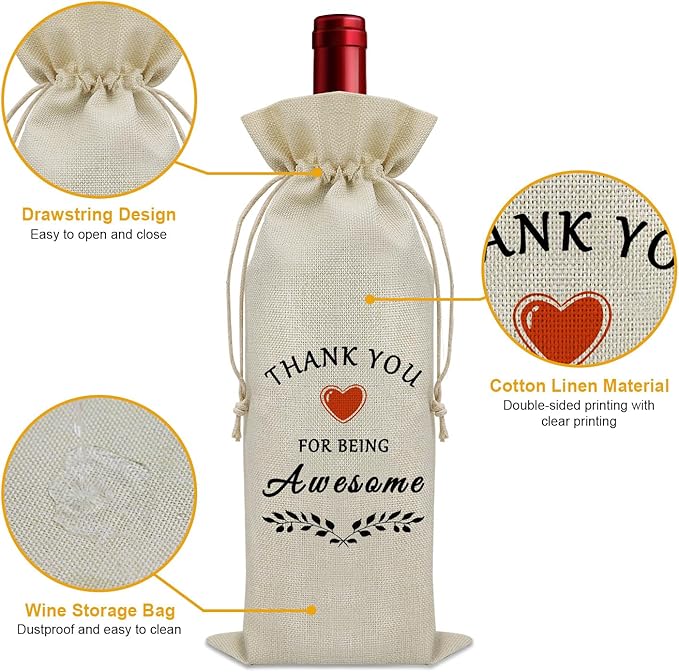 Sazuwu Thank You Gifts for Coworkers Women Wine Bag Employee Appreciation Gifts for Men Thank You for Being Awesome Gifts Wine Bottle Storage Bag Anniversary Present Inspirational Gifts