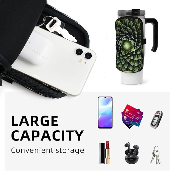 Water Bottle Pouch for Stanley Cup 40oz 30oz,Personalized Gym Purse for Men Women, Tumbler Pouch with Versatile Pocket Water Bottle Bag for Cards, Keys, Phone Botanical Leaf