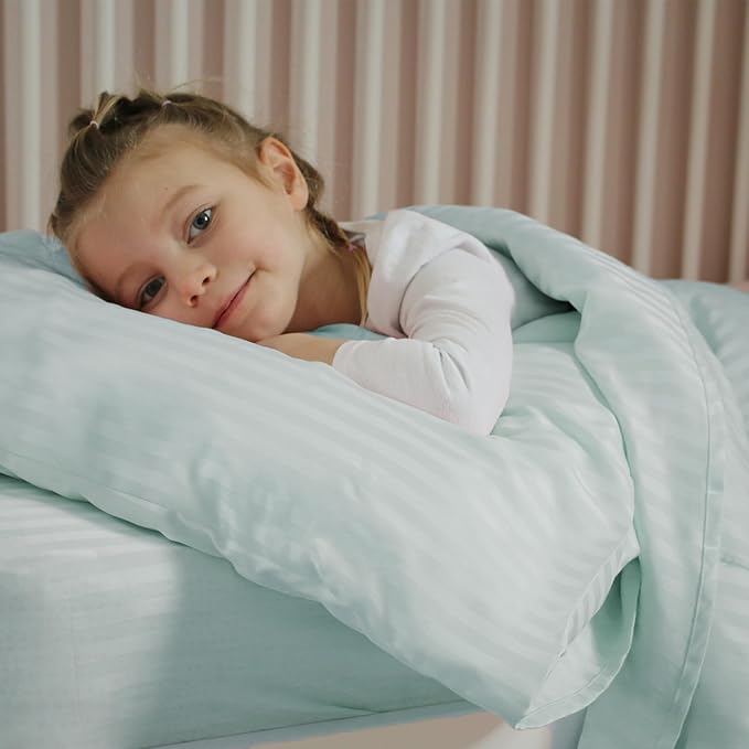 Toddler Bedding Set - 4 Piece Soft Crib Bedding Set for Boys and Girls, Includes Toddler Comforter, Flat Sheet, Fitted Sheet and Pillowcase, Green Stripe