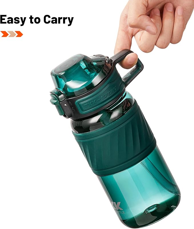 TKK 15oz Sports Water Bottles with Removable Straw Durable BPA Free Tritan Bottles Leak-Proof Water Bottles for School, Fitness, Gym, Outdoor, Green