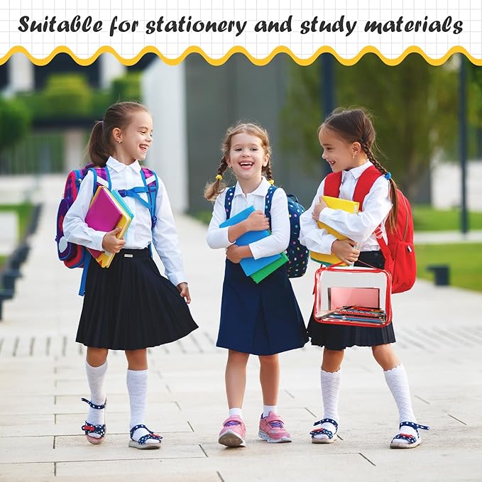 Sanwuta 3 Packs Toy Storage Bags with Zipper, Clear PVC Organizing Bags, Waterproof Toy Bags for Board Games, Building Blocks, Toys and Kids Books (Red, Yellow, Green,12.6 x 9 x 2.36 Inch)