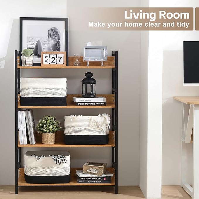 Cotton Rope Storage Basket, Woven Basket for Organizing, Rectangle Decorative Baskets for Shleves, Books, Toys, Towel Baskets for Bathroom - Pack of 3 (Gradient Dark)