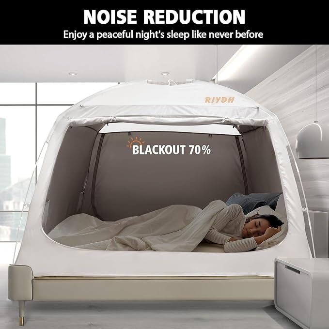 Bed Tent Bed Canopy Queen Size for Adult and Kids - Portable Sleeping Tents Indoor Dream Tents 70% Blackout with String Light 3 Doors Breathable Privacy Space Tents