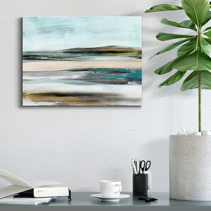 Renditions Gallery Canvas Nature Wall Art Modern Paintings & Prints Decorations Blurred Sandy Beach Abstract Vibrant Coastal Wall Hanging Artwork for Bedroom Office Kitchen - 8"x12" LT33