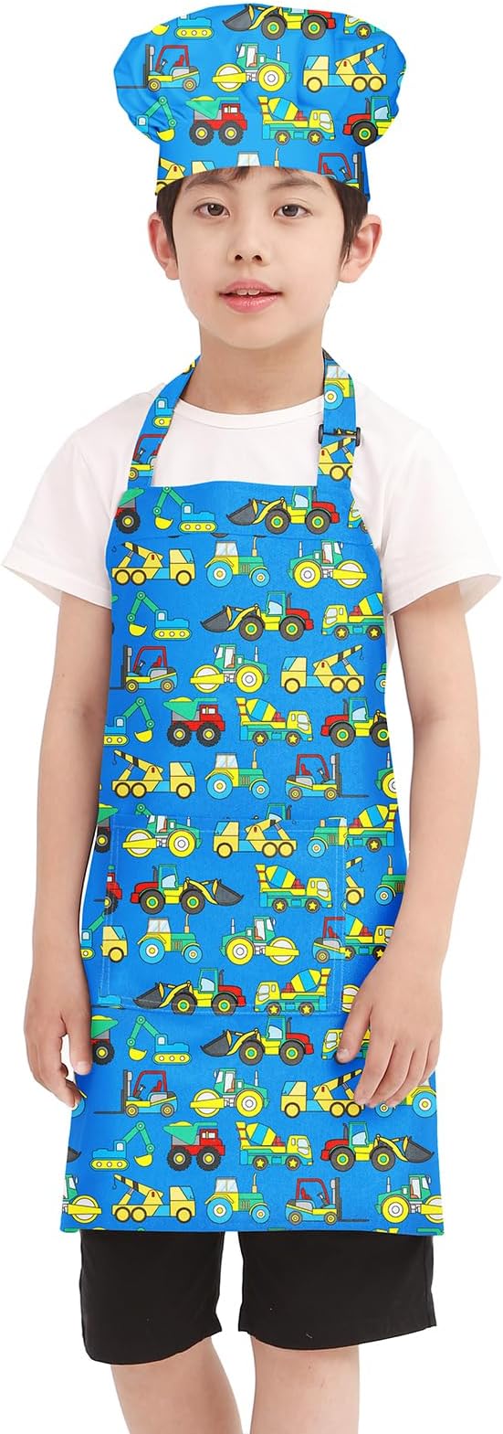 Kids Apron Chef Hat Set for Boys and Girls Adjustable Neck Strap Hook and Loop Fastener Design Waistband for Baking