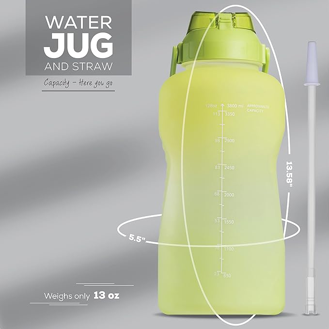 Motivational Water Bottle with Straw & Handle,One Gallon Water Bottle 128 oz/3.8L,Reusable Water Jug, Achieve All-Day Hydration SpillProof, BPA FREE