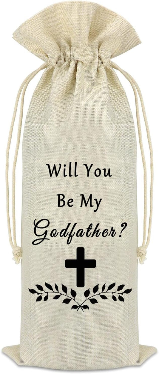Godfather Proposal Gift Wine Bag God Godfather Gifts from Godchild Father's Appreciation Gift Father's Day Birthday Baptism Gift for Godfather Reusable Wine Gift Bags with Drawstrings Wine Bottle Bag