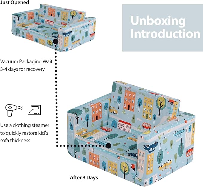 Tiita Kids Couch Fold Out, Toddler Sofa Bed Chairs, 2-in-1 Kids Couch Plush Chair, Folding Children Sofas to Lounger, Toddler Comfy Armrest Chair Bed Sofa for Girl or Boy, Car