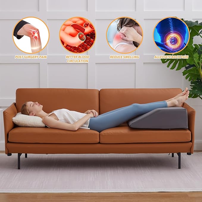 Leg Elevation Pillows, Leg Pillows for Sleeping, Cooling Gel Memory Foam Top, Wedge Pillow for Legs, Leg Wedges for Circulation, Swelling, After Surgery - Removable Cover (6 Inch, Grey)