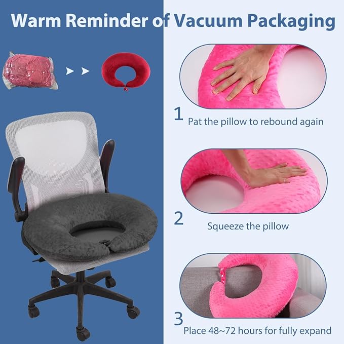 BBL Pillow After Surgery, BBL Pillow for Sitting Sleeping Driving, Hemorrhoid Pillow Seat Support Cushio for Butt with Hole, Butt Donut Pillow for Woman (Black)