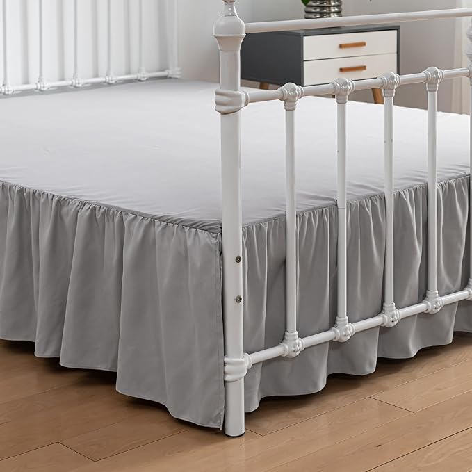 Bed Skirt Full Size Ruffled Bed Skirts with Split Corners, 12 Inch Drop Dust Ruffle Bed Skirt with Platform, Light Gray