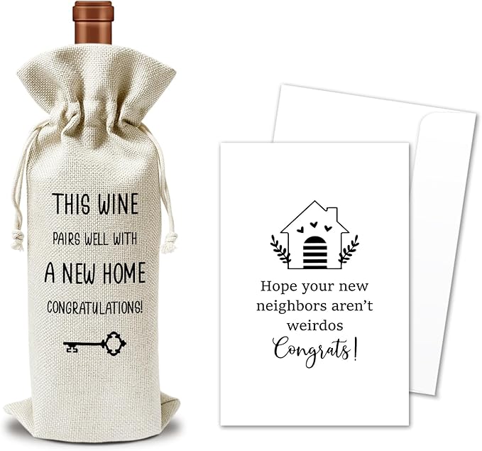Housewarming Wine Gift Bags & Card, First New Home House Gifts for Women Men Wife Husband Friend Home Owner, 1 pcs Reusable Burlap Wine Gift Bags for Wine Bottles, Housewarming Party Decor Favor -31