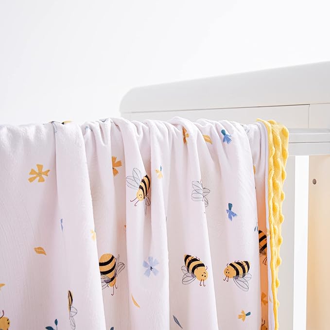 Baby Blanket for Boys Girls Super Soft Blanket,Fluffy Warm Lightweight Baby Receiving Blankets,Double Layer with Dotted Backing for Toddler Nursery (Bee, 50 * 60inch)