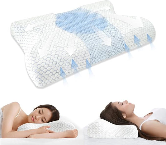 Gute Contour Memory Foam Pillow for Neck Pain Relief, Ergonomic Two Heigths Cervical Pillow for Sleep, Neck Pillow with Washable Cover, Bed Pillows for Side, Back and Stomach Sleepers, Standard