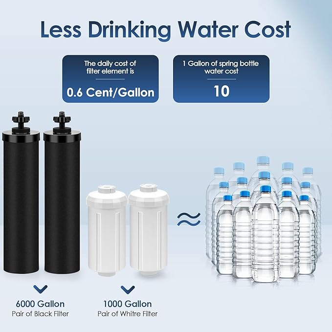 Water Filter Replacement for Berkey, 2 Black Activated Carbon Filters and 2 Fluoride Filters Compatible with Berkey Big, Light, Imperial, Travel, Crown, Royal Series（4pack）