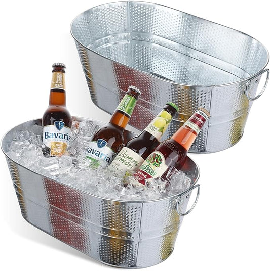 Galvanized Tub Dot Beverage Tubs 2pcs Metal Ice Buckets for Cocktail Bar 3 Gallon Wine Beer Drink Buckets with Handles Large Tub Cooler Mimosa Bar Supplies Ice Bucket for Parties (Galvanized 2pcs)