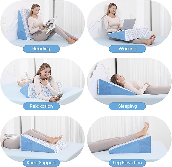 Forias Cooling Wedge Pillow for Sleeping,12" Bed Wedge Pillow for After Surgery,Acid Reflux, Snoring,Memory Foam Top Triangle Pillow Wedge with Breathable Cooling Cover