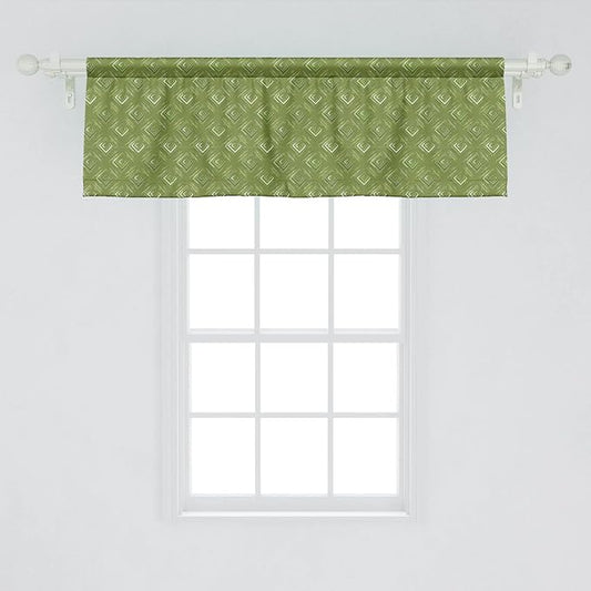 Ambesonne Olive Green Window Valance Pack of 2, Grunge Geometric Pattern Square Shape Diagonal Abstract Rhombus, Rod Pocket Curtain Valances for Kitchen Bedroom, 54" X 18", Olive Green