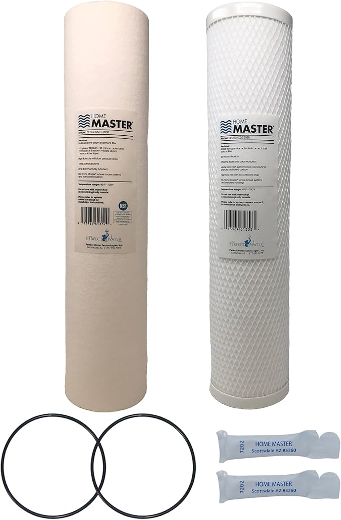 Home Master Whole House 4-Layer Sediment 25 Down to 1 Micron, Radial Flow GAC Carbon, 2 orings & Grease, 20gpm, Replacement Filter Set CsetBB2SmgC 20x4.5