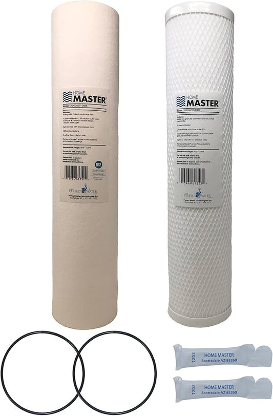 Home Master Whole House 4-Layer Sediment 25 Down to 1 Micron, Radial Flow GAC Carbon, 2 orings & Grease, 20gpm, Replacement Filter Set CsetBB2SmgC 20x4.5