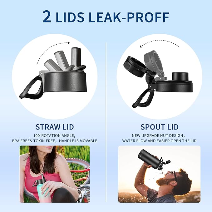 40 oz Insulated Water Bottle with Paracord Handles & Strap, 2 Lids(Straw Lid&Spout Lid), Stainless Steel Reusable Wide Mouth Metal Water Bottle With Straw, Double Walled, Thermo Mug（Cream)