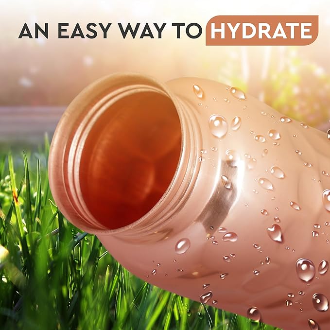 Blue Roses Copper Water Bottle, Copper Vessel For Drinking Water, Lab-Tested & Leak-Proof, Diamond Cut,1 litre