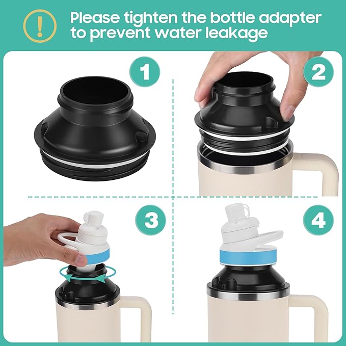 Bottle Adapter for Stanley Cup 40oz to Cirkul, Lid Cap Converter Accessories, Cirkul Stanley Adapter BPA Free Plastic, Food Grade Silicone Fits for 40 oz Stanley Water Bottles(Black)