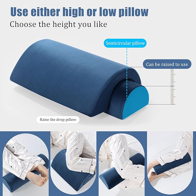 ROYALAY Half Moon Bolster Knee Pillow for Legs, Knees, Lower Back and Head, Adjustable Semi Roll Round Lumbar Support Pillow for Bed Sleeping, Health Large half moon pillow for Reduce Pressure,blue