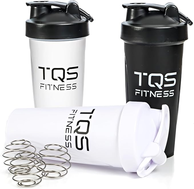 Protein Shaker Bottle Set 3 pack - BPA-Free Shaker Cups for Protein Shakes and Pre Workout - Dishwasher Safe Workout Bottles - Leak-Proof & Durable Mixer Cup - Blender Cups by TQS Fitness - 20oz