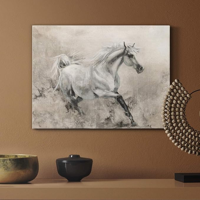 Renditions Gallery Canvas Animal Wall Art Modern Decorations Paintings Elegant Running Horse Abstract Black & White Figurative Artwork Prints for Bedroom Office Kitchen - 18"x27" LT33