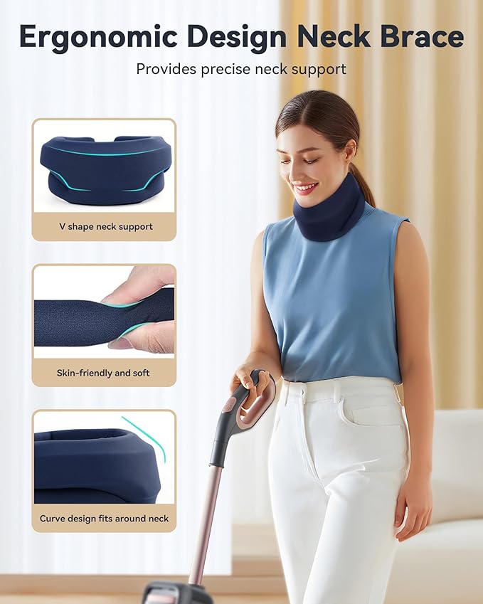 Neck Brace Cervical Collar - Neck Support Brace for Sleeping, Soft Foam Wraps Keep Vertebrae Stable and Aligned for Relief of Cervical Spine Pressure for Women & Men, (10.6-12.6 Inch) Blue
