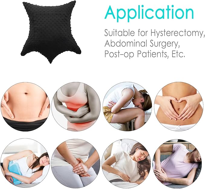Star Hysterectomy Pillow Abdominal Recovery Pillows for C-Section Tummy Tuck Lumpectomy Myomectomy Belly Surgery Must Haves Shock Absorbing Cough Cushion Patients Gifts Minky Dot Black
