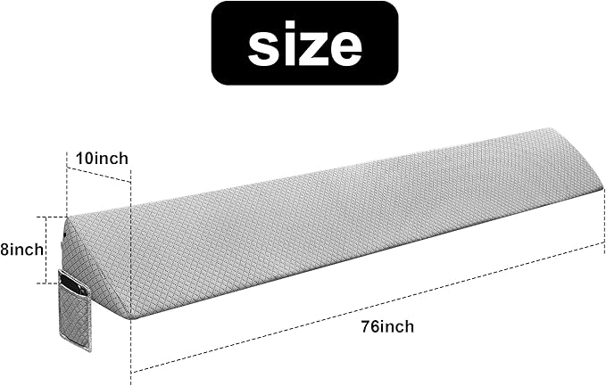 King Bed Wedge Pillow for Headboard,Foam Headboard Pillow Wedge,Bed Gap Filler Mattress Wedge,Mattress Gap Filler - Fill The Gap (0-8") Between Headboard and Mattress (Gray, 76"x10"x8")