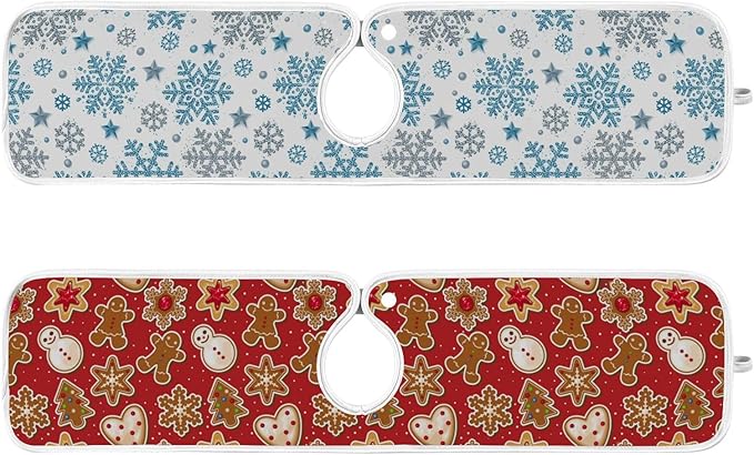 Christmas Red Gingerbread Man Faucet Sink Mat for Kitchen 2 Pack Winter Snowflake Xmas Tree Bathroom Drying Mat Absorbent Splash Water Catcher Mats Microfiber Cloth Drip Protector Splash Pad 23x5