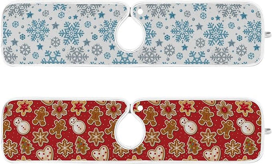 Christmas Red Gingerbread Man Faucet Sink Mat for Kitchen 2 Pack Winter Snowflake Xmas Tree Bathroom Drying Mat Absorbent Splash Water Catcher Mats Microfiber Cloth Drip Protector Splash Pad 23x5