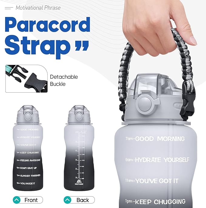 Water Bottles 1 / Half Gallon with Time Marker and Straw, Large Fitness Sports Motivational Bottle, Wide Mouth Leakproof and BPA Free for Travel, Gym,office,school