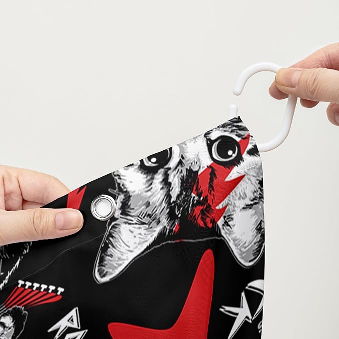 AILONEN Kitten and Puppy Shower Curtain,Rock Kitten Puppy Bath Curtains for Kids Boys Girls,Animal Polyester Waterproof with 12 Plastic Hooks 72" W*72" H