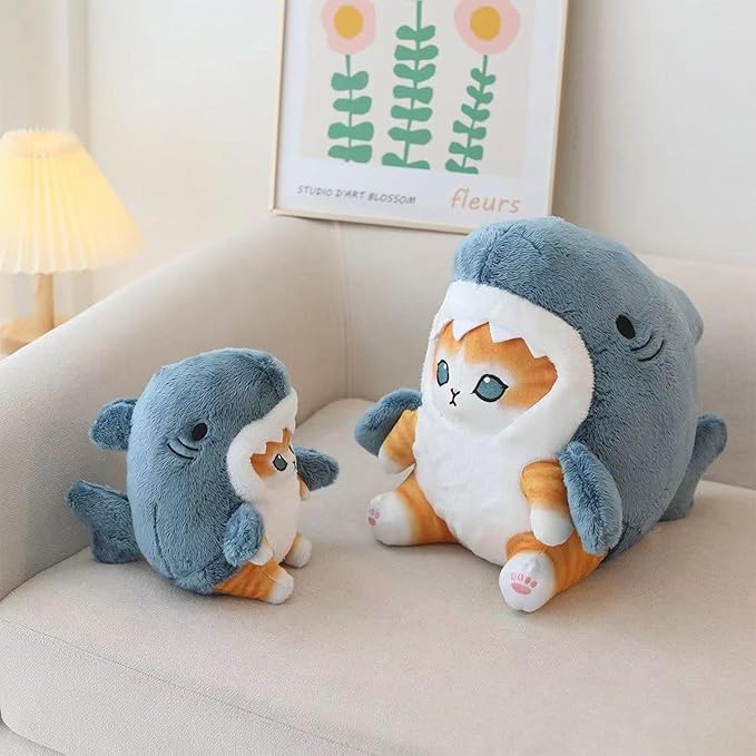 Kawaii Shark Cat Plush Toy Stuffed Animal Doll, Cute Soft Pillow Stress Release Hugs Toys Christmas Halloween Birthday Gifts for Kids Boys Girl Best Gift (Blue - Yellow,9 inch)