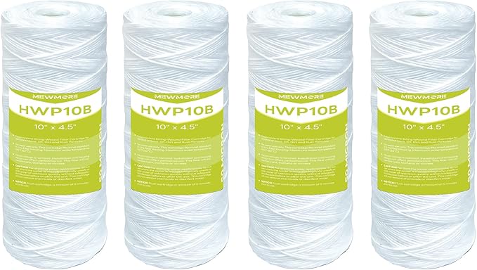 50 Micron Whole House Water Filter Cartridge, String Wound Sediment Filters for Well Water, Replacement for 84637, WPX5BB97P, WP10BB97P, WP25BB97P - 10" x 4.5" Cartridges - Pack of 4