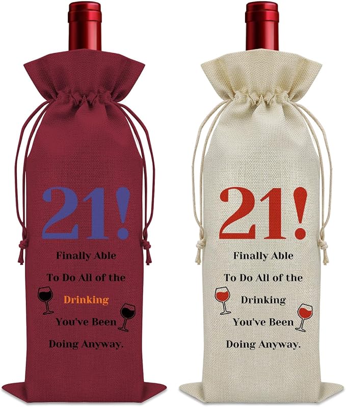 Sazuwu 2PCS Funny 21st Birthday Gifts for Her Wine Bag 21 Year Old Birthday Gifts for Him Happy 21st Birthday Decorations Wine Bottle Storage Bag Born in 2003 Wine Accessories Gifts for Wine Lovers