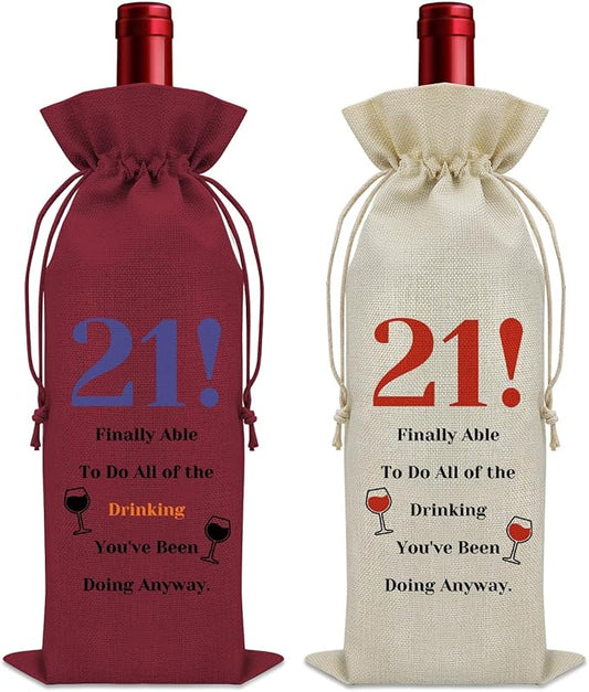 Sazuwu 2PCS Funny 21st Birthday Gifts for Her Wine Bag 21 Year Old Birthday Gifts for Him Happy 21st Birthday Decorations Wine Bottle Storage Bag Born in 2003 Wine Accessories Gifts for Wine Lovers