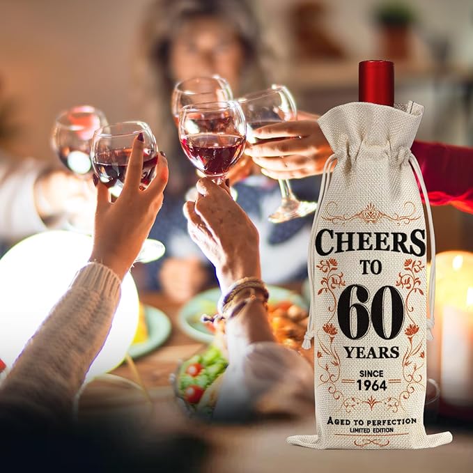 SpringWhisper 2Pcs 60th Birthday Gifts for Women Men Back in 1964 Birthday Gift 60 Years Old Gift Birthday Decoration Wine Bag Gift for Her Him Wine Gift Bag 60th Turning 60