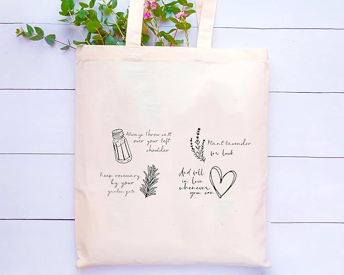 LIBIHUA Practical Magic Quote-Salt Rosemary Lavender Love-and Fall in Love Whenever You Can-Inspirational Gift for Women Sister Daughter Best Friend Cousin Coworker-Shoulder Bag Shopping Bag Tote Bag